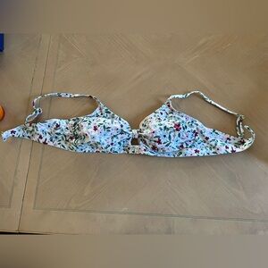 Kona Sol White Floral Bikini Top with Pink & Green Accents